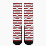 Red Striped USA Star Pattern Print Crew Socks