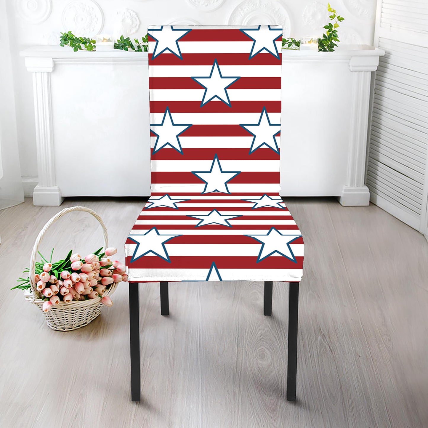 Red Striped USA Star Pattern Print Dining Chair Slipcover