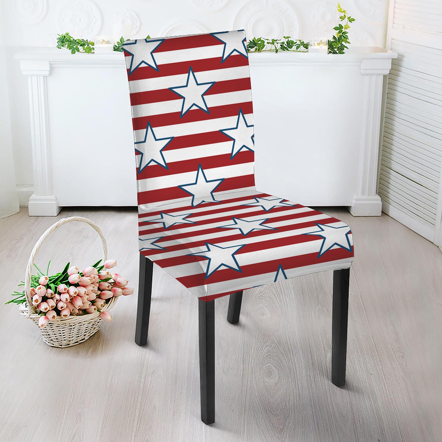 Red Striped USA Star Pattern Print Dining Chair Slipcover