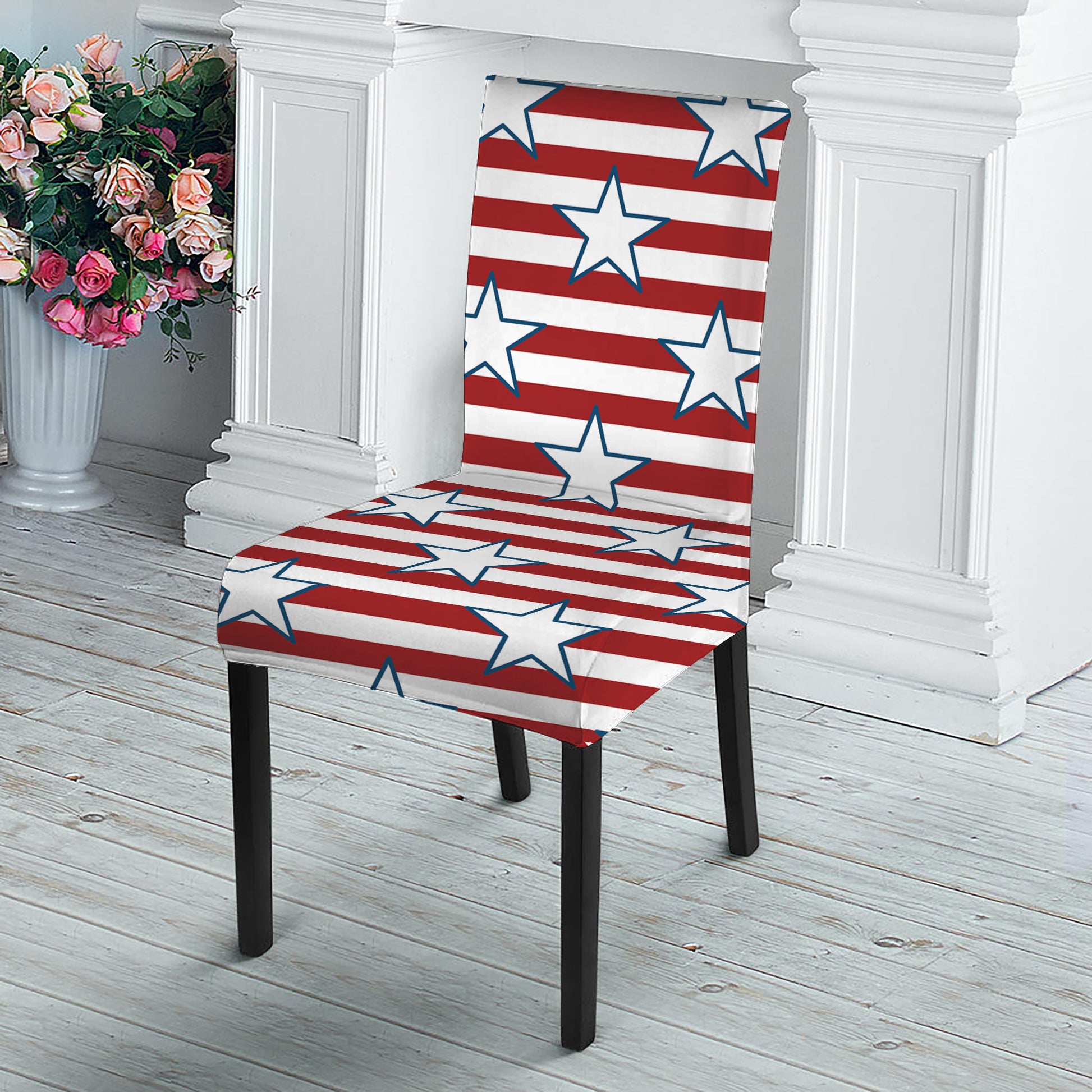 Red Striped USA Star Pattern Print Dining Chair Slipcover