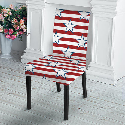Red Striped USA Star Pattern Print Dining Chair Slipcover