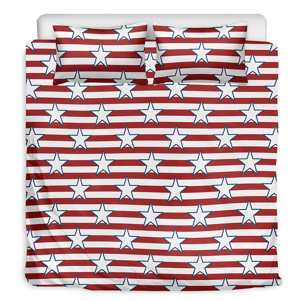 Red Striped USA Star Pattern Print Duvet Cover Bedding Set