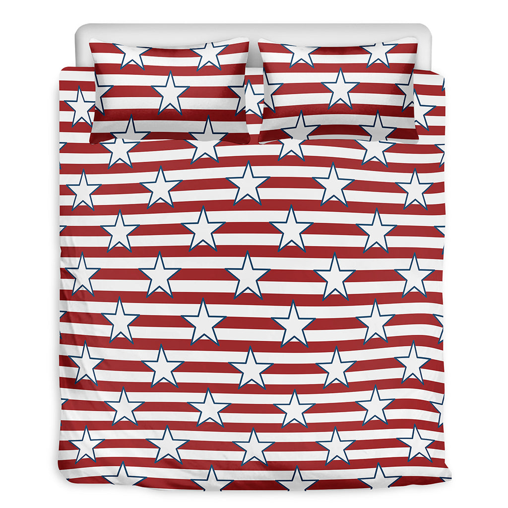 Red Striped USA Star Pattern Print Duvet Cover Bedding Set
