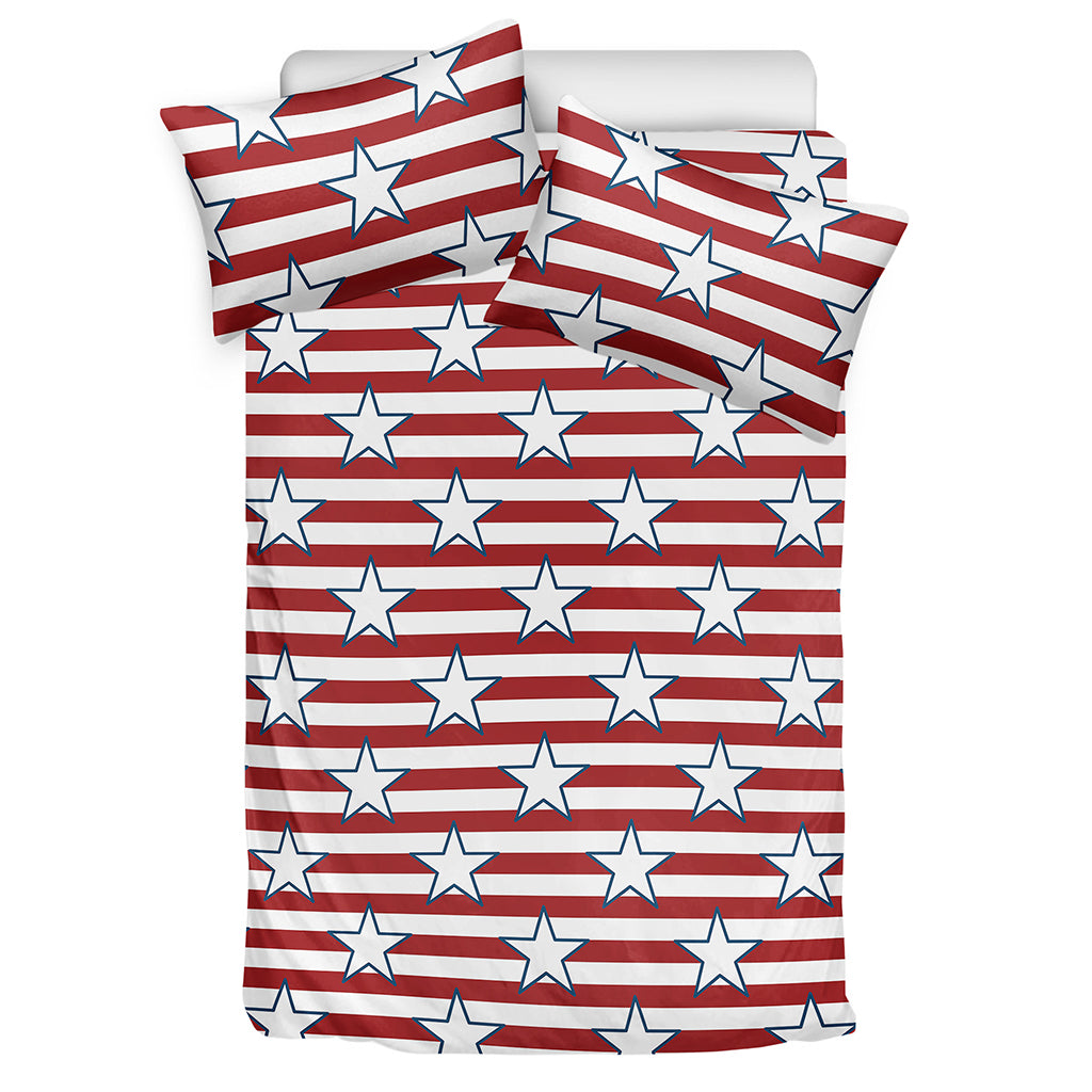 Red Striped USA Star Pattern Print Duvet Cover Bedding Set