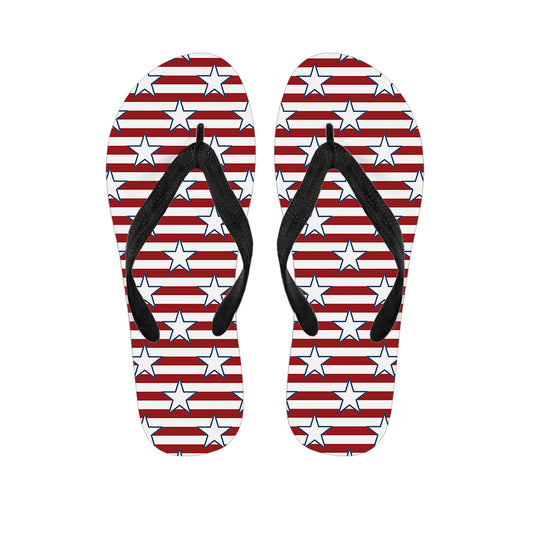 Red Striped USA Star Pattern Print Flip Flops