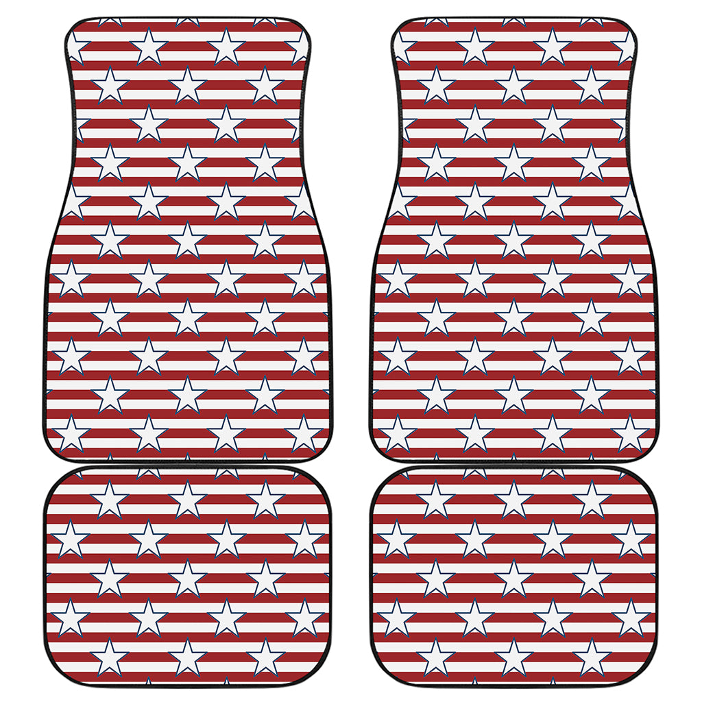 Red Striped USA Star Pattern Print Front and Back Car Floor Mats