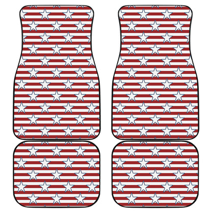 Red Striped USA Star Pattern Print Front and Back Car Floor Mats