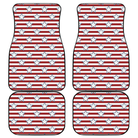 Red Striped USA Star Pattern Print Front and Back Car Floor Mats