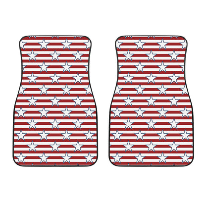 Red Striped USA Star Pattern Print Front Car Floor Mats