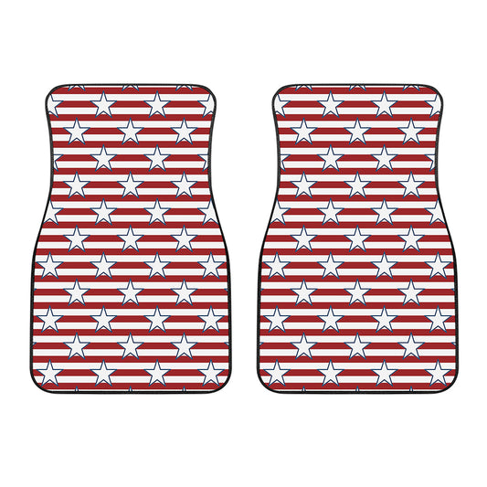 Red Striped USA Star Pattern Print Front Car Floor Mats