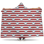 Red Striped USA Star Pattern Print Hooded Blanket