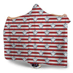 Red Striped USA Star Pattern Print Hooded Blanket