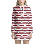 Red Striped USA Star Pattern Print Hoodie Dress