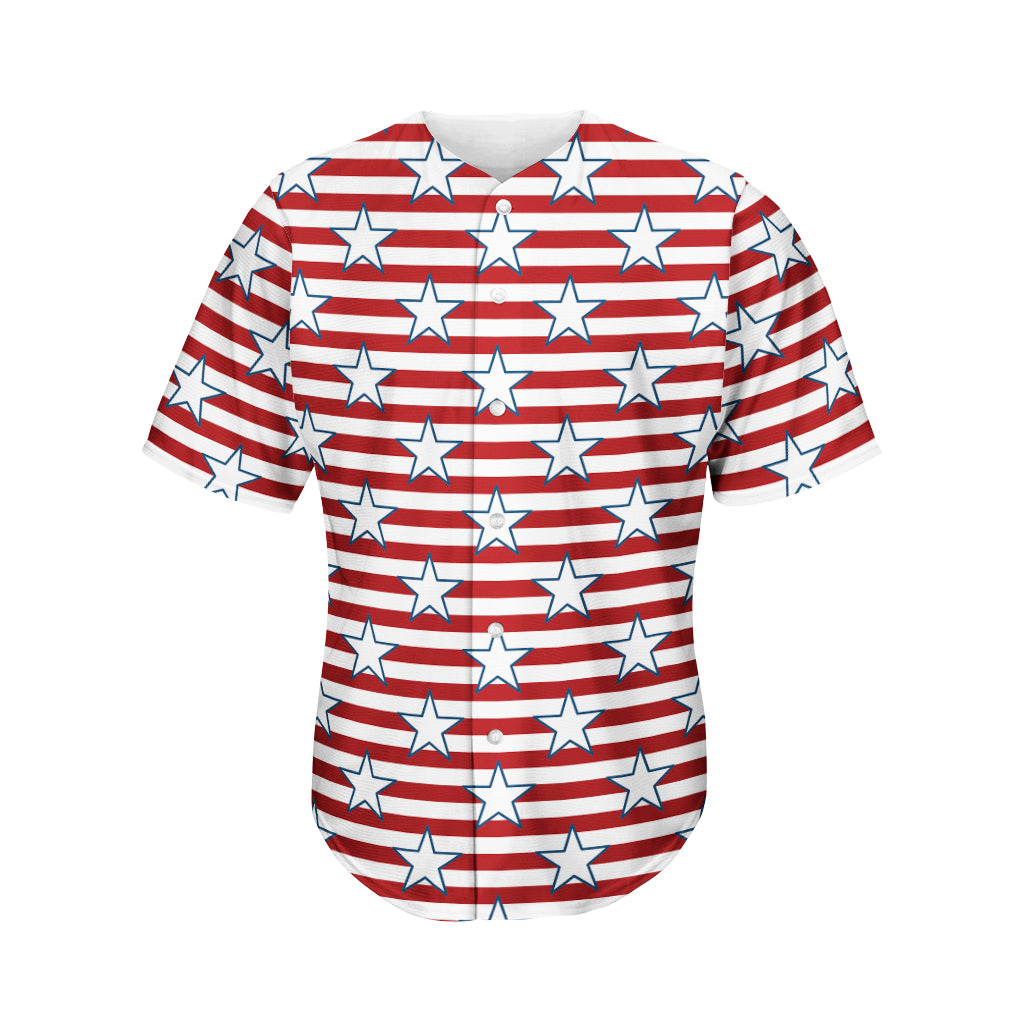 Red Striped USA Star Pattern Print Men's Baseball Jersey