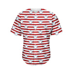 Red Striped USA Star Pattern Print Men's Baseball Jersey