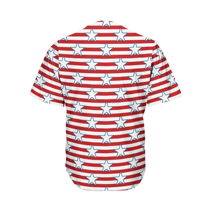 Red Striped USA Star Pattern Print Men's Baseball Jersey