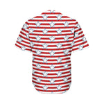 Red Striped USA Star Pattern Print Men's Baseball Jersey