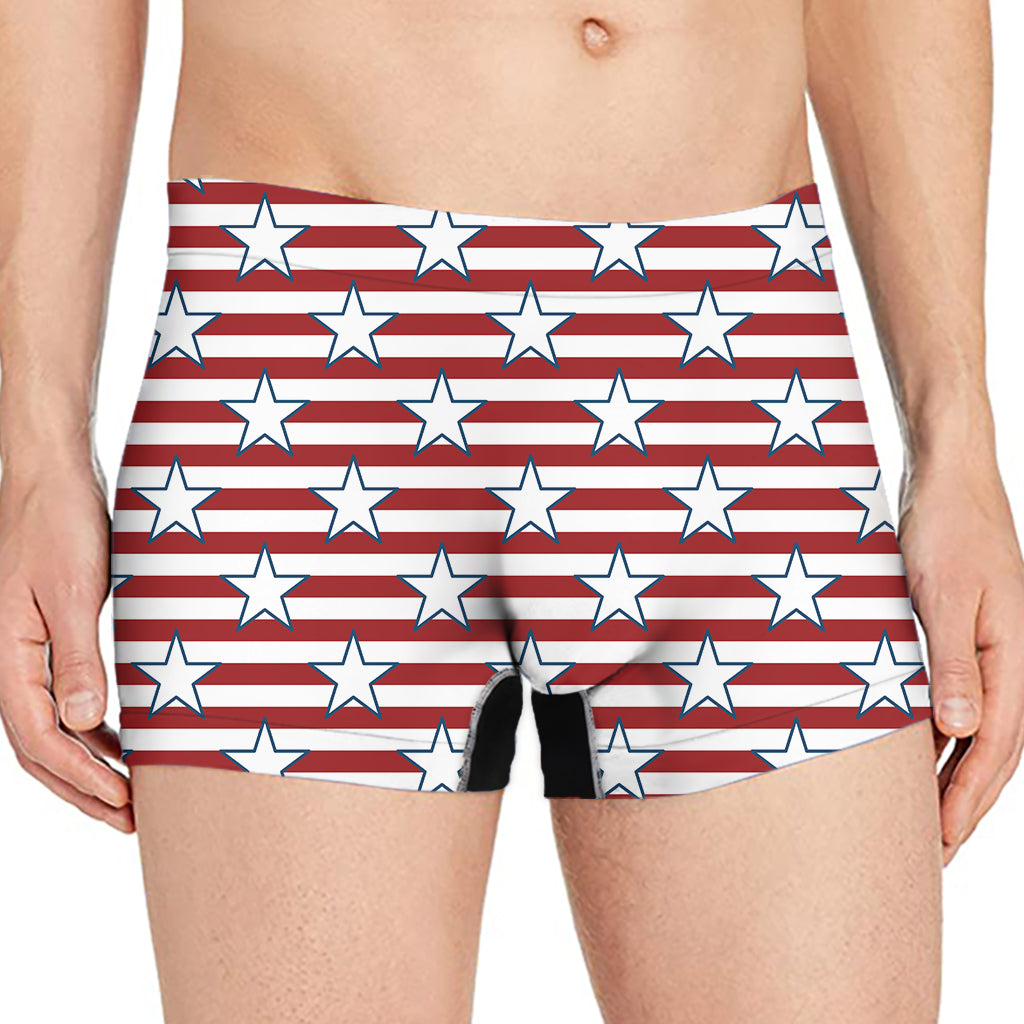 Red Striped USA Star Pattern Print Men's Boxer Briefs
