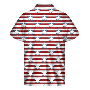 Red Striped USA Star Pattern Print Men's Short Sleeve Shirt