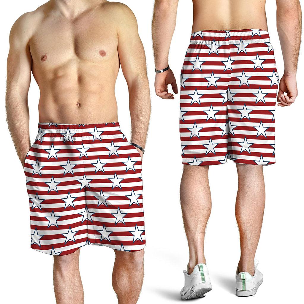 Red Striped USA Star Pattern Print Men's Shorts