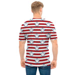 Red Striped USA Star Pattern Print Men's T-Shirt