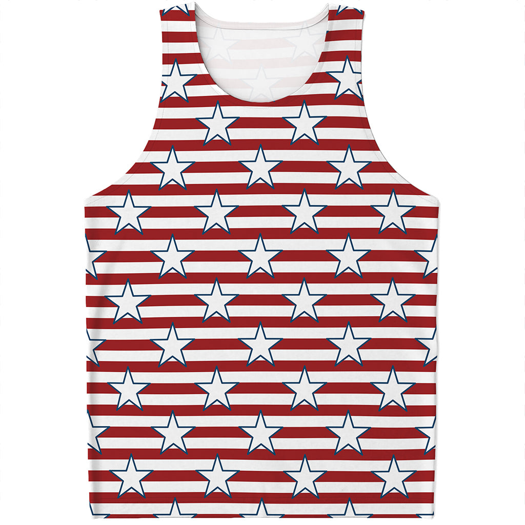 Red Striped USA Star Pattern Print Men's Tank Top