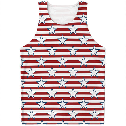 Red Striped USA Star Pattern Print Men's Tank Top