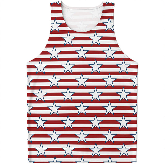 Red Striped USA Star Pattern Print Men's Tank Top