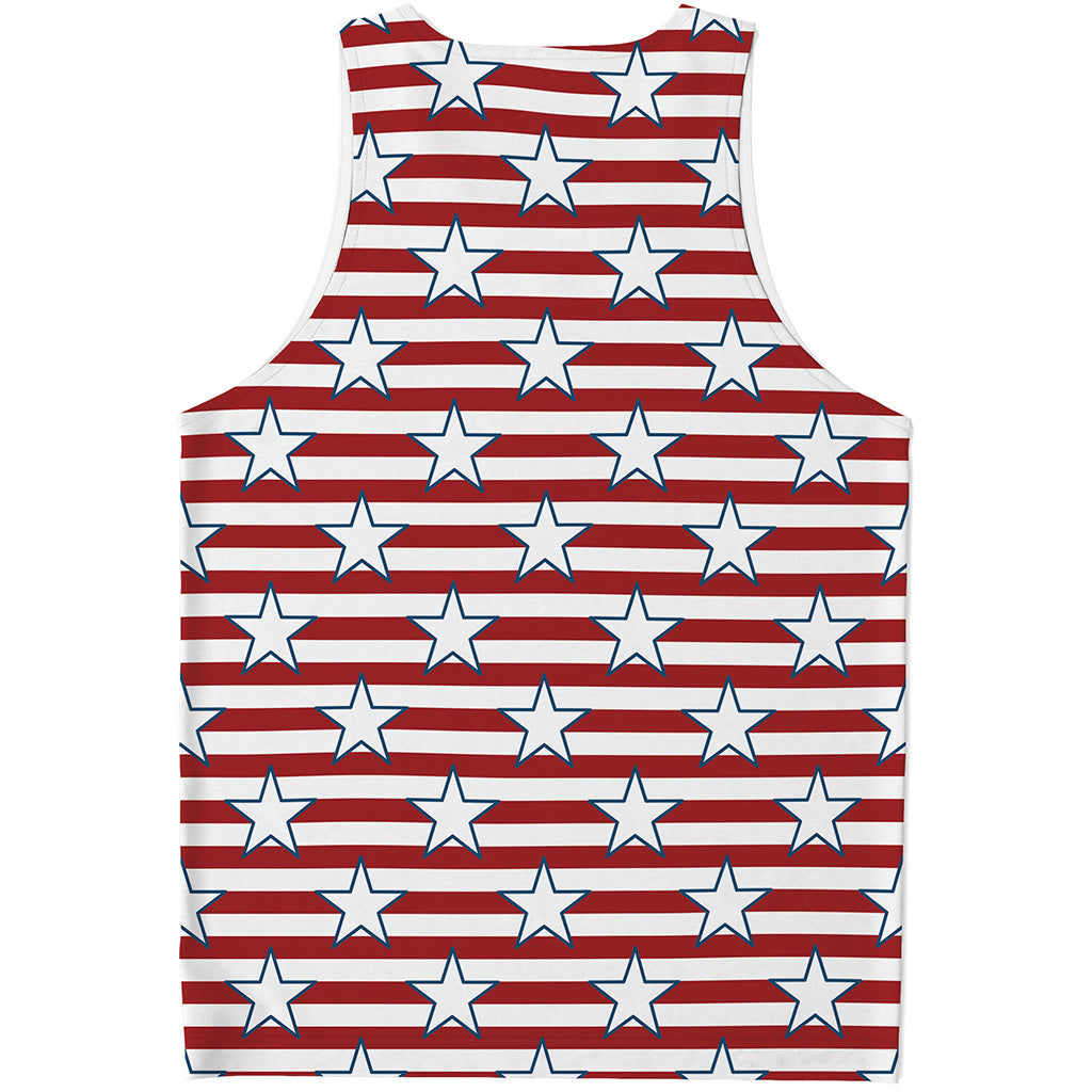 Red Striped USA Star Pattern Print Men's Tank Top