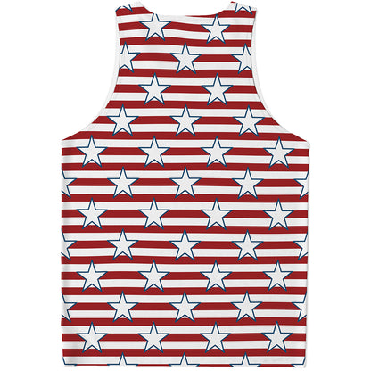Red Striped USA Star Pattern Print Men's Tank Top