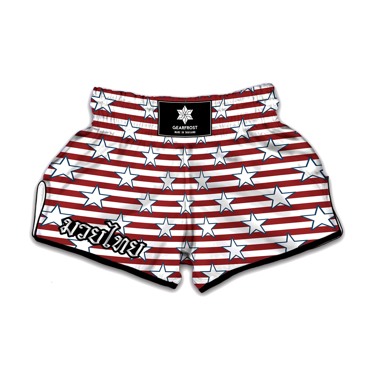 Red Striped USA Star Pattern Print Muay Thai Boxing Shorts