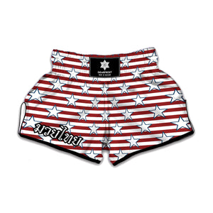 Red Striped USA Star Pattern Print Muay Thai Boxing Shorts