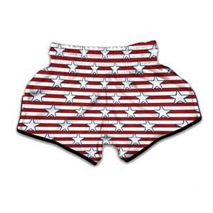 Red Striped USA Star Pattern Print Muay Thai Boxing Shorts