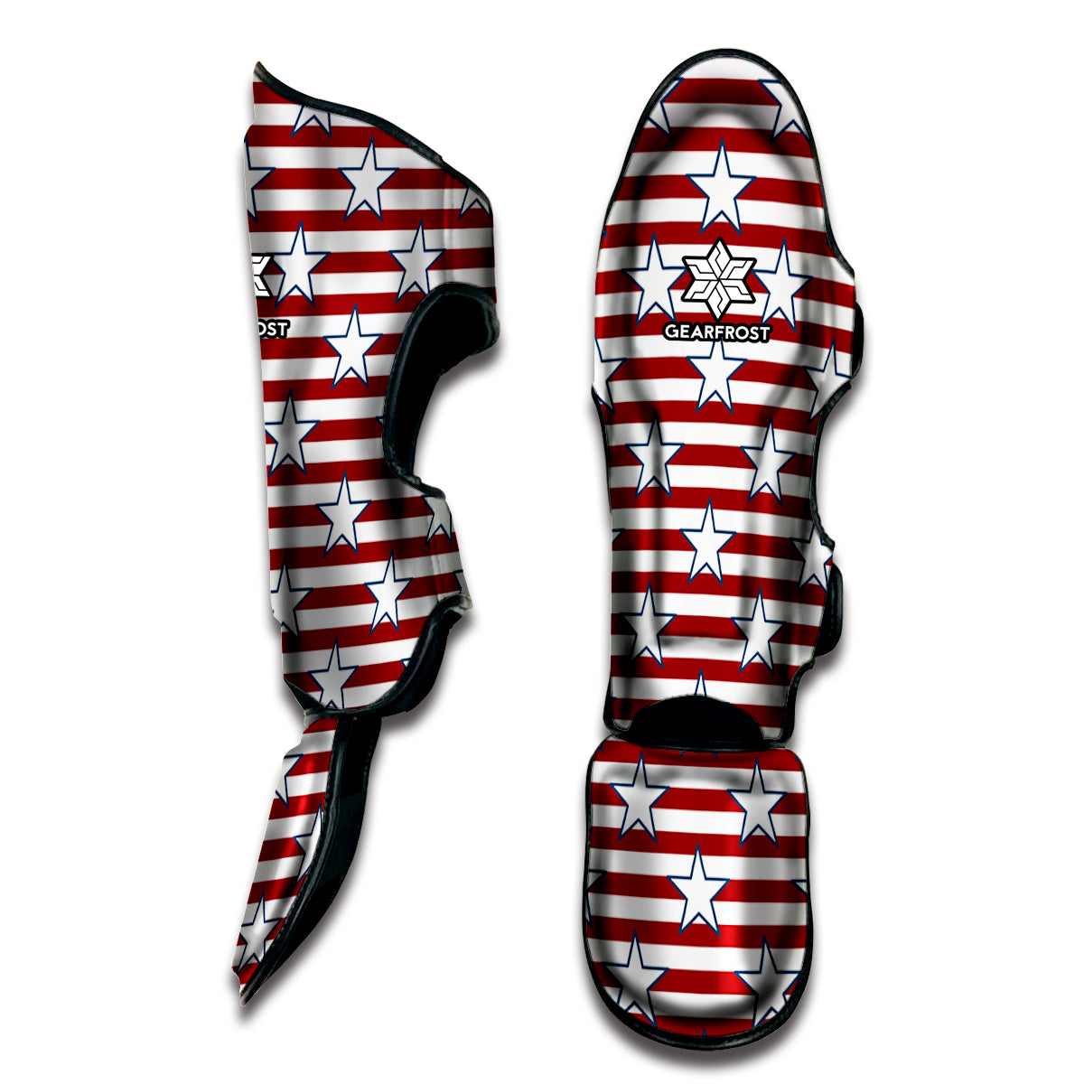 Red Striped USA Star Pattern Print Muay Thai Shin Guard