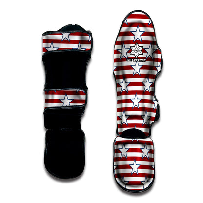 Red Striped USA Star Pattern Print Muay Thai Shin Guard