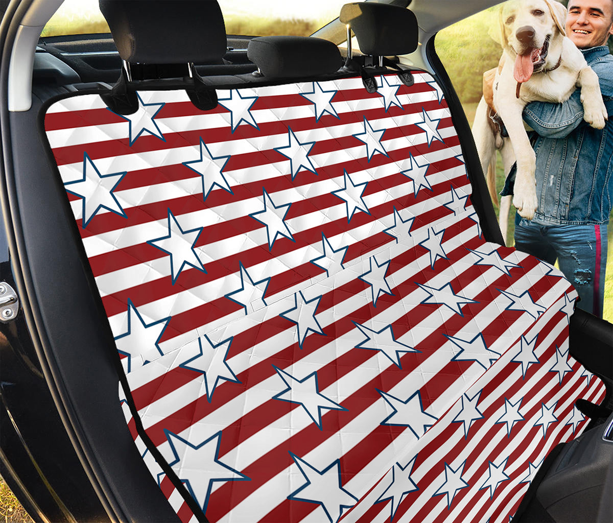 Red Striped USA Star Pattern Print Pet Car Back Seat Cover