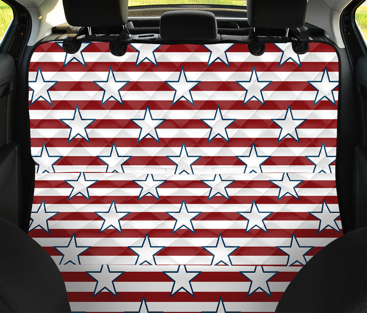 Red Striped USA Star Pattern Print Pet Car Back Seat Cover