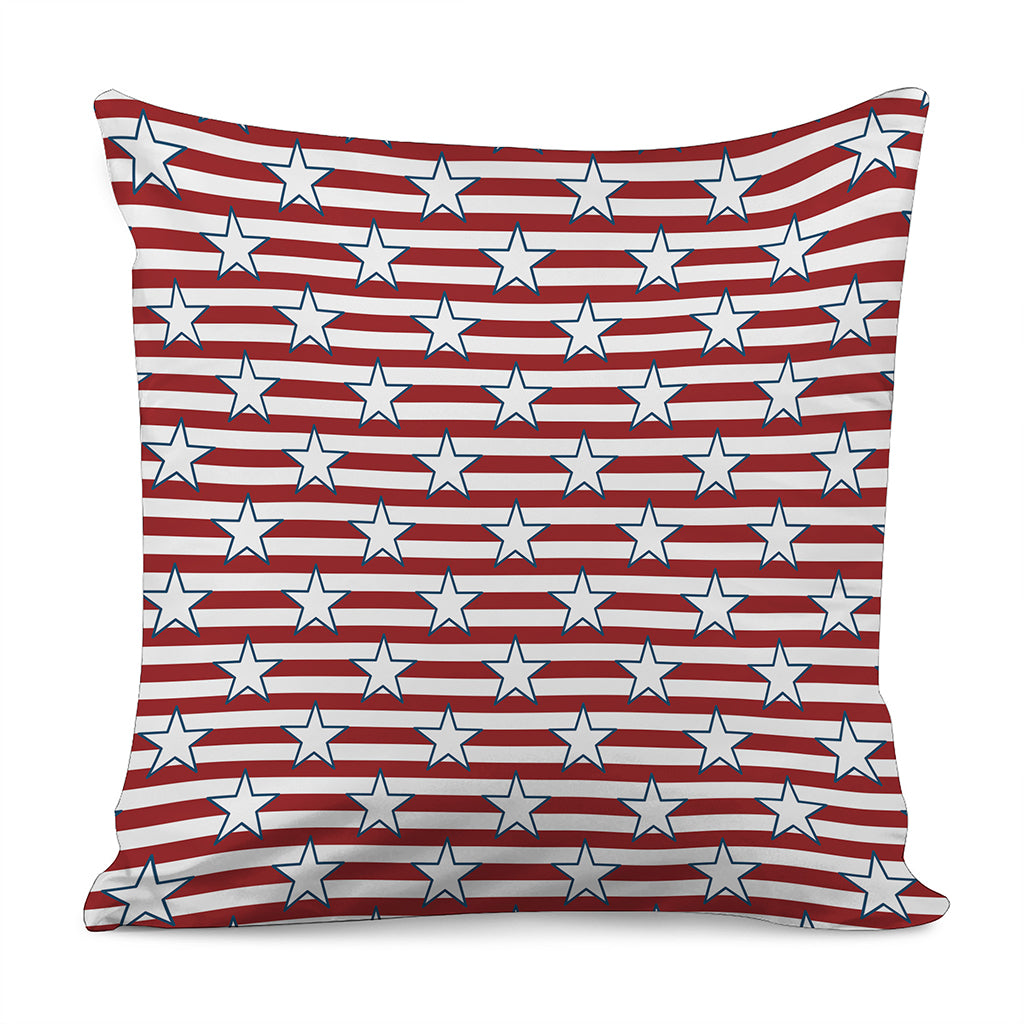 Red Striped USA Star Pattern Print Pillow Cover