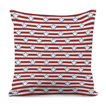Red Striped USA Star Pattern Print Pillow Cover