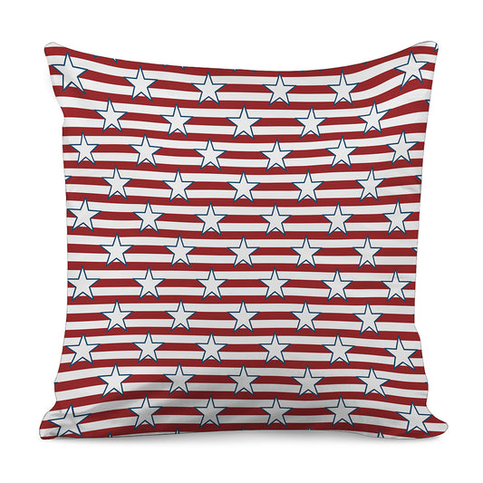 Red Striped USA Star Pattern Print Pillow Cover