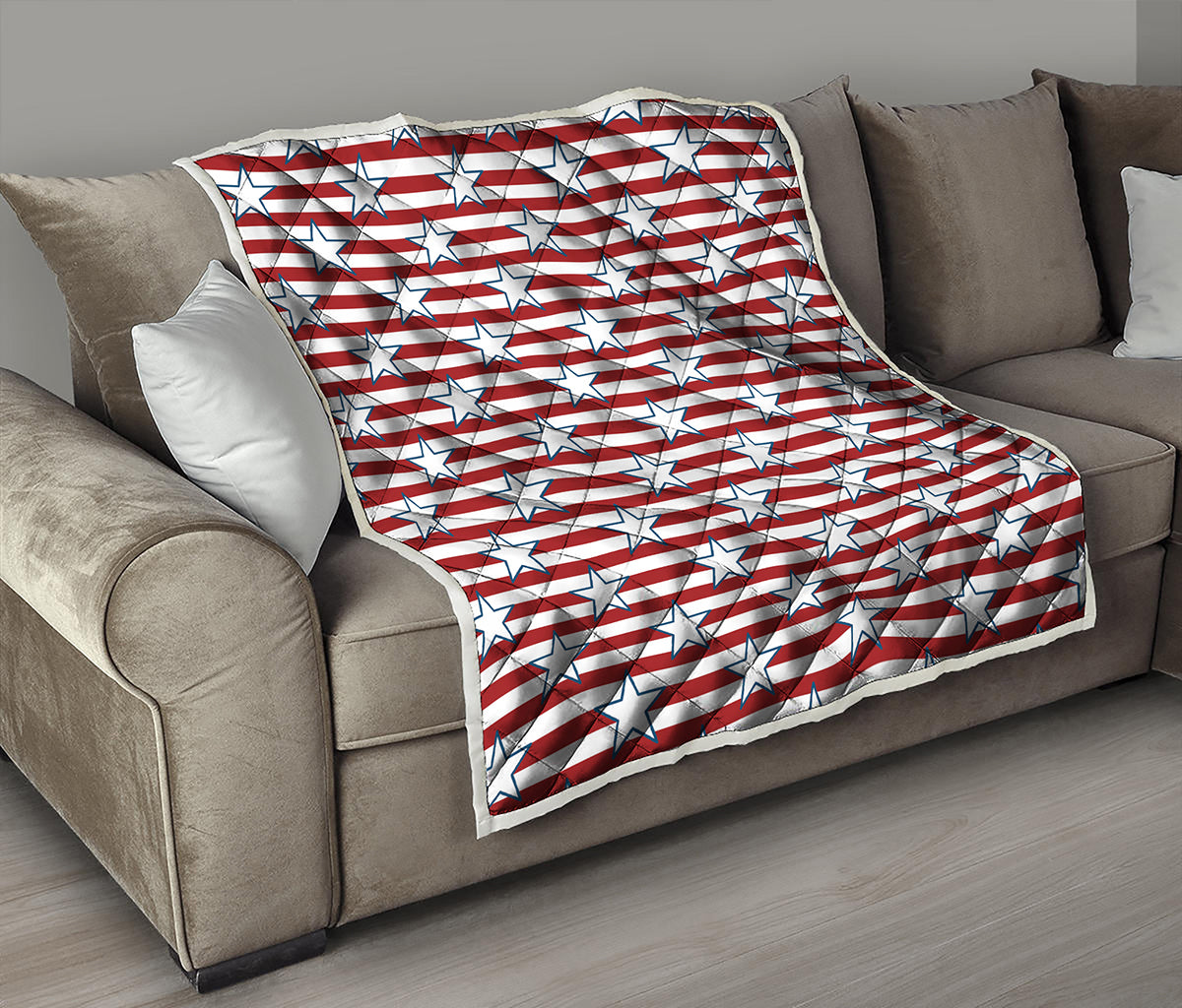 Red Striped USA Star Pattern Print Quilt