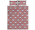 Red Striped USA Star Pattern Print Quilt Bed Set