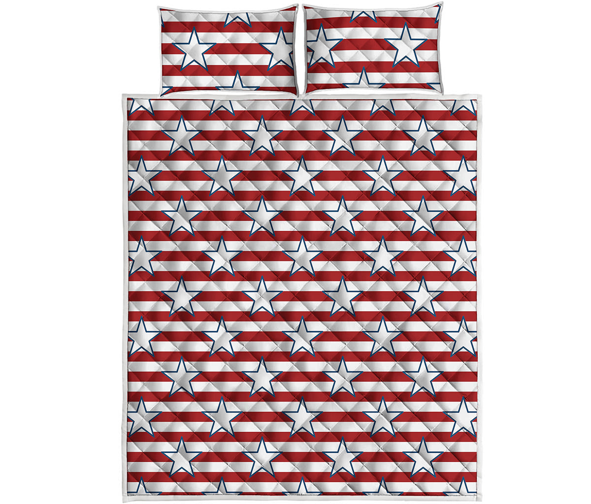 Red Striped USA Star Pattern Print Quilt Bed Set