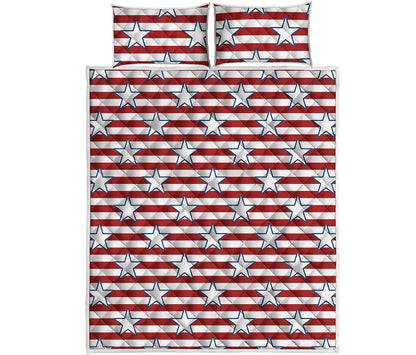 Red Striped USA Star Pattern Print Quilt Bed Set