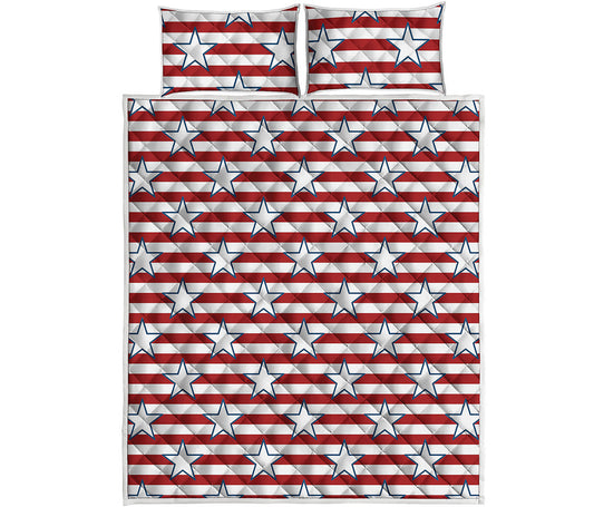 Red Striped USA Star Pattern Print Quilt Bed Set