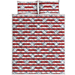Red Striped USA Star Pattern Print Quilt Bed Set