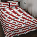 Red Striped USA Star Pattern Print Quilt Bed Set