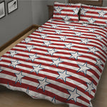 Red Striped USA Star Pattern Print Quilt Bed Set