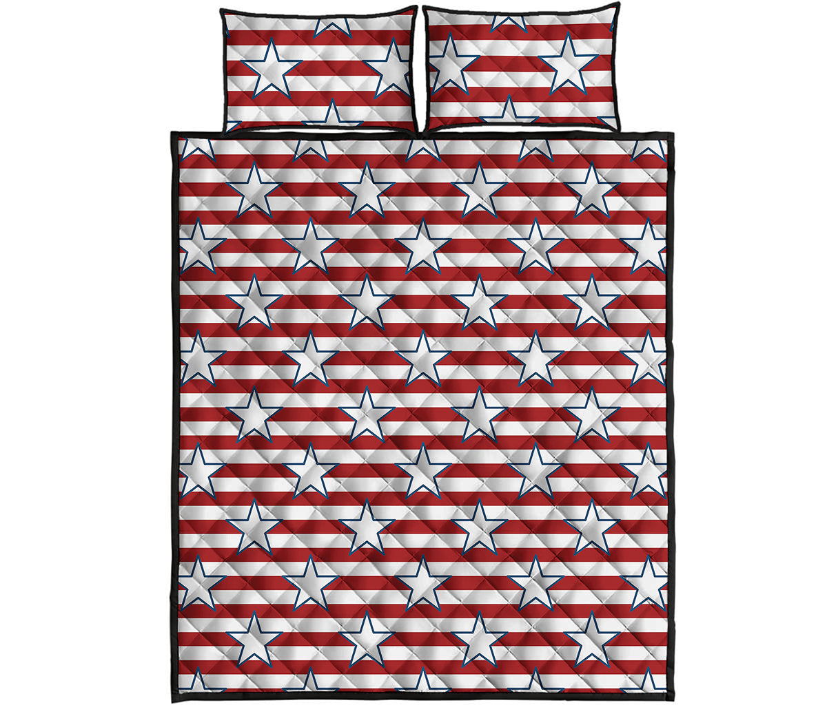 Red Striped USA Star Pattern Print Quilt Bed Set