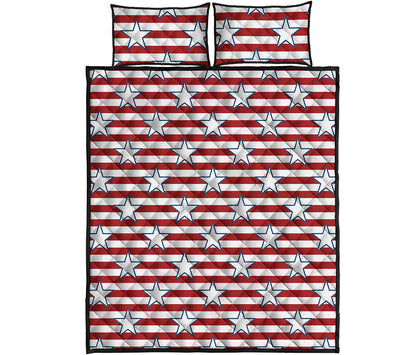 Red Striped USA Star Pattern Print Quilt Bed Set
